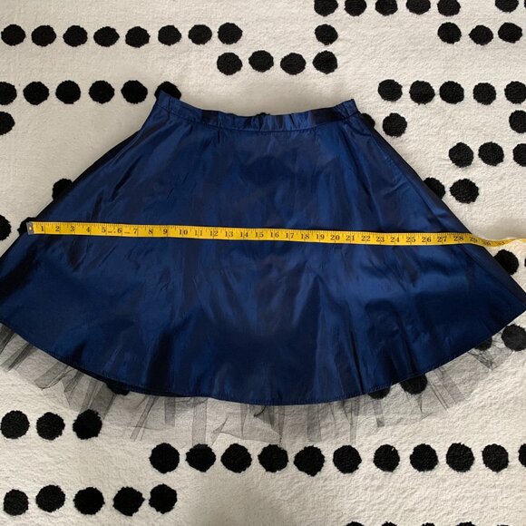 Vintage 90s Satin Skirt Medium Navy Black Tulle Hem Slip Full Circle Party Mini - Picture 10 of 11